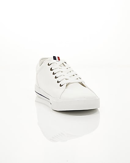 360 degree animation of product White canvas lace-up plimsolls frame-5