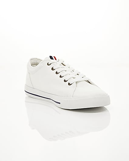 360 degree animation of product White canvas lace-up plimsolls frame-6