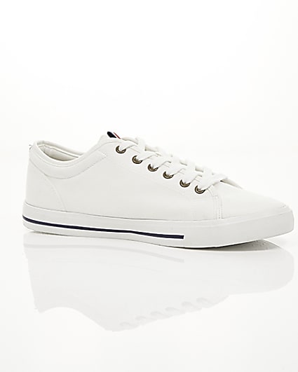 360 degree animation of product White canvas lace-up plimsolls frame-8
