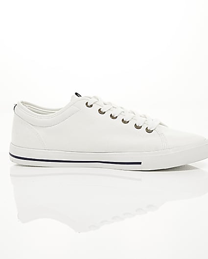 360 degree animation of product White canvas lace-up plimsolls frame-9