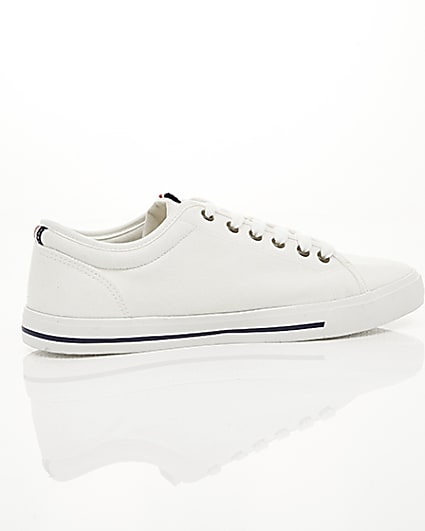360 degree animation of product White canvas lace-up plimsolls frame-11