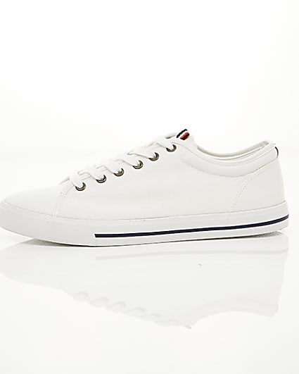 360 degree animation of product White canvas lace-up plimsolls frame-22