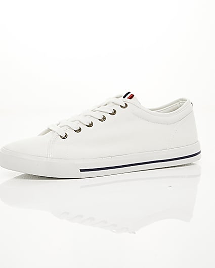 360 degree animation of product White canvas lace-up plimsolls frame-23