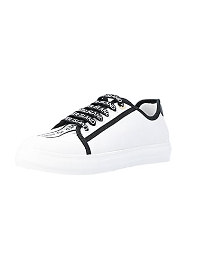 360 degree animation of product White canvas plimsoll trainers frame-0