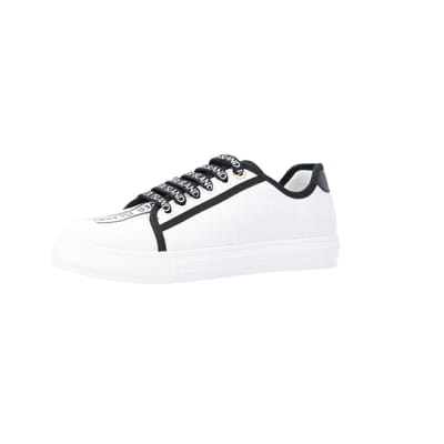 360 degree animation of product White canvas plimsoll trainers frame-1