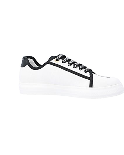 360 degree animation of product White canvas plimsoll trainers frame-16