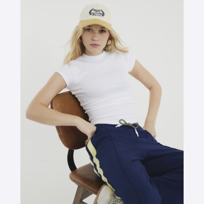 White Cap Sleeve High Neck T-Shirt
