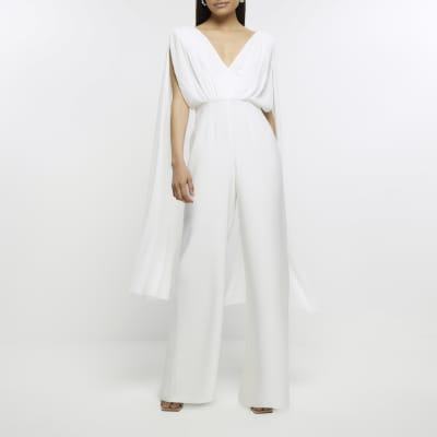 White jumpsuit cheap with cape sleeves