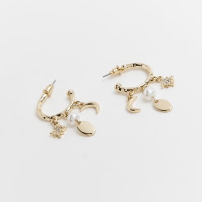 White charm drop hoop earrings River Island