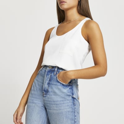 White chest pocket vest top River Island
