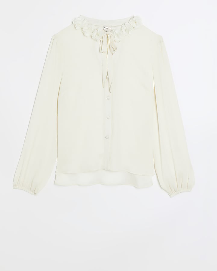White chiffon corsage blouse | River Island
