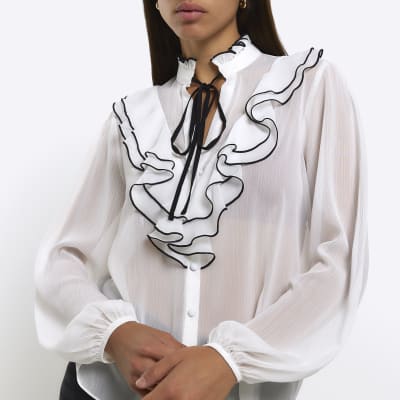 White chiffon frill blouse