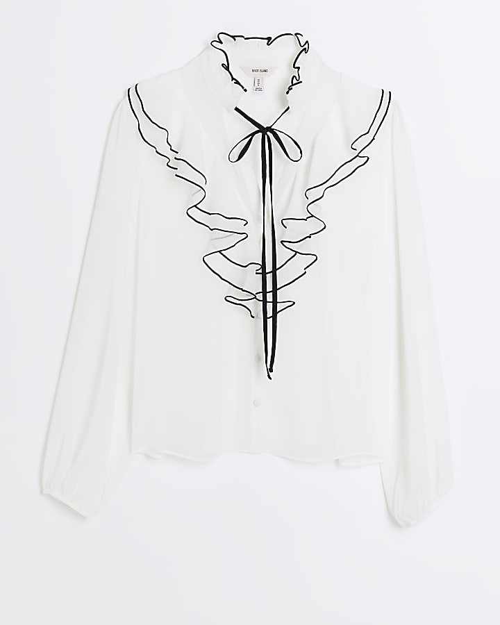 White chiffon frill blouse | River Island