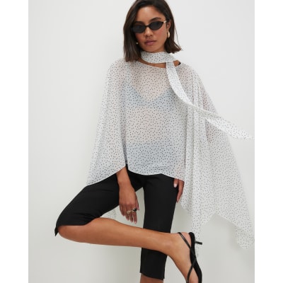 White Chiffon Polka Dot Scarf Cape