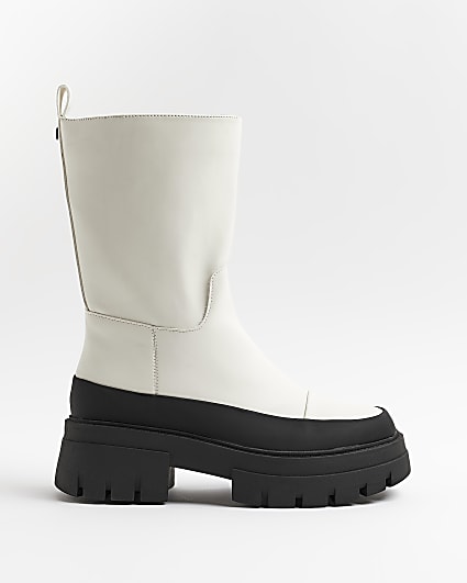 White chunky ankle boots