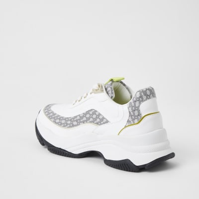White chunky RI monogram print trainers