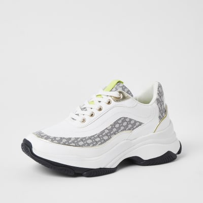 White chunky RI monogram print trainers