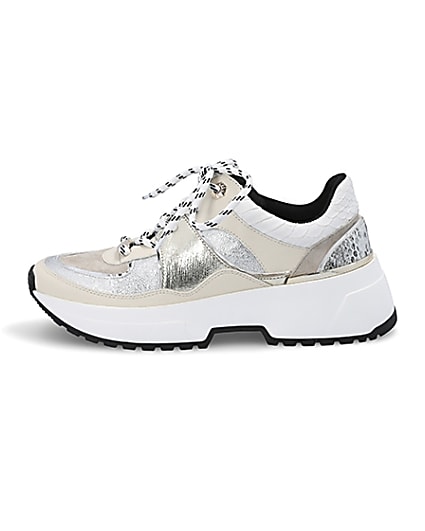 360 degree animation of product White chunky sole lace-up runner frame-3