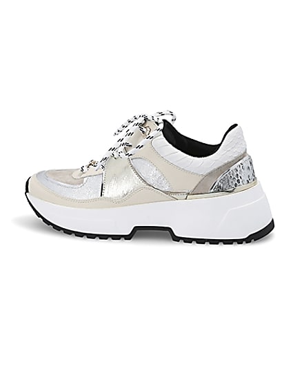 360 degree animation of product White chunky sole lace-up runner frame-4