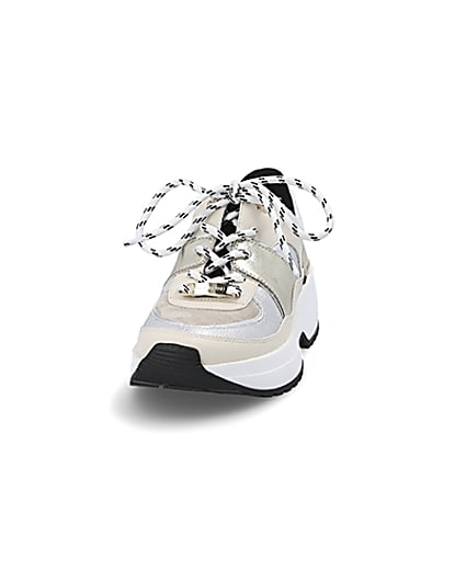 360 degree animation of product White chunky sole lace-up runner frame-22