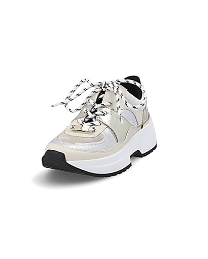 360 degree animation of product White chunky sole lace-up runner frame-23
