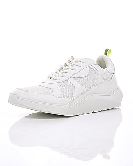 360 degree animation of product White chunky sole lace-up trainers frame-0