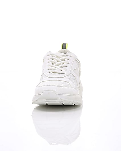 360 degree animation of product White chunky sole lace-up trainers frame-3
