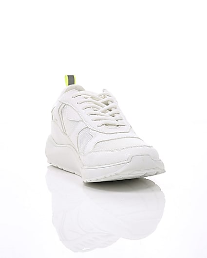360 degree animation of product White chunky sole lace-up trainers frame-5