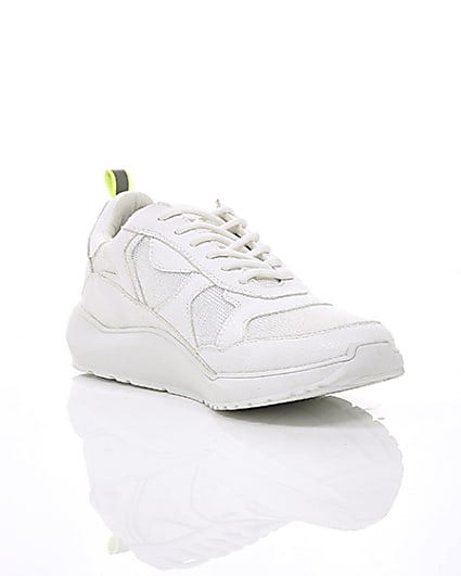 360 degree animation of product White chunky sole lace-up trainers frame-6