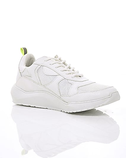 360 degree animation of product White chunky sole lace-up trainers frame-7