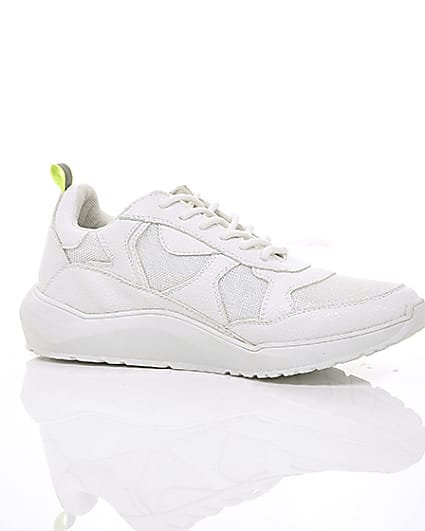 360 degree animation of product White chunky sole lace-up trainers frame-8