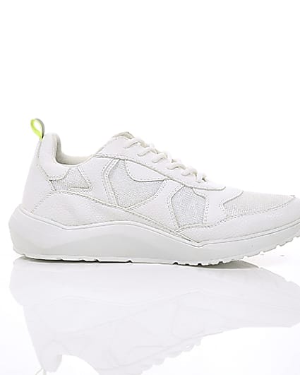 360 degree animation of product White chunky sole lace-up trainers frame-9