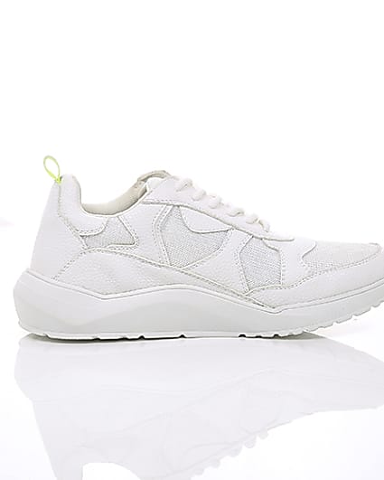 360 degree animation of product White chunky sole lace-up trainers frame-10