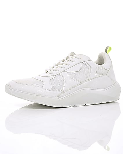 360 degree animation of product White chunky sole lace-up trainers frame-23