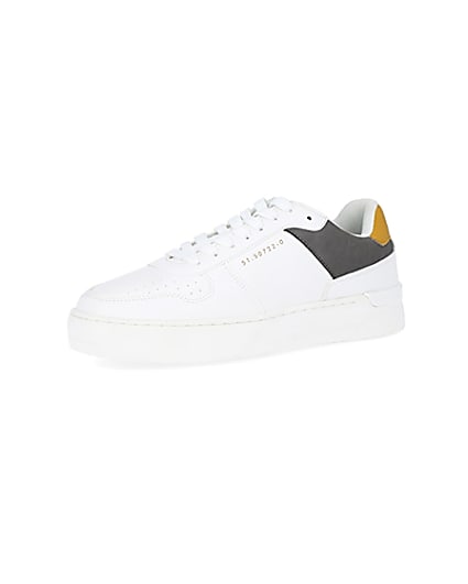 360 degree animation of product White colour block lace up trainers frame-1