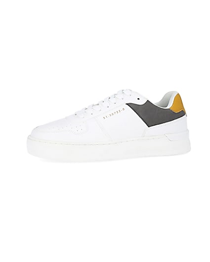 360 degree animation of product White colour block lace up trainers frame-2