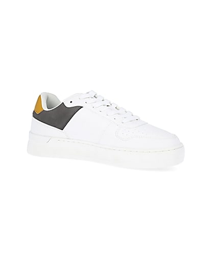 360 degree animation of product White colour block lace up trainers frame-17