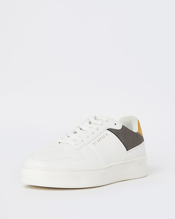 White colour block lace up trainers