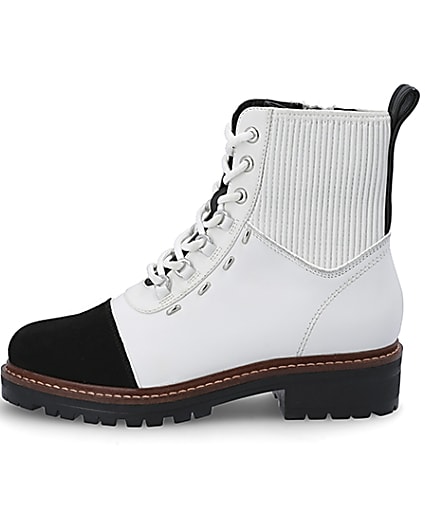 360 degree animation of product White contrast leather lace-up hiking boots frame-3