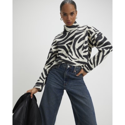 White Cosy Zebra Print Long Sleeve Top