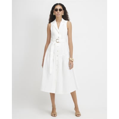Cotton Belted Midi Shirt Dress