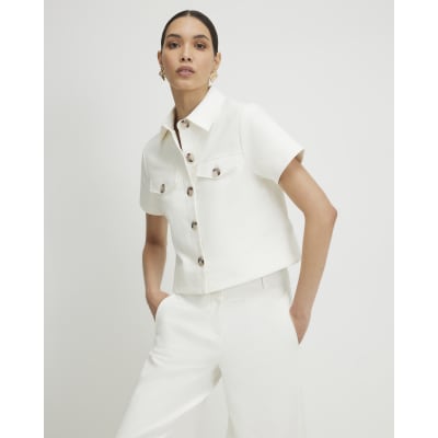White Cotton Blend Boxy Fit Shirt