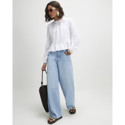Cotton blend Floral Broderie Top