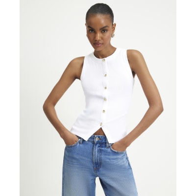 Cotton Blend Gold Button Tank Top