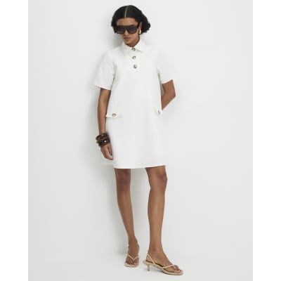 White Cotton Blend Mini Shirt Dress | River Island