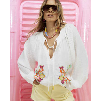 White Cotton blend Parrot Boutique Blouse