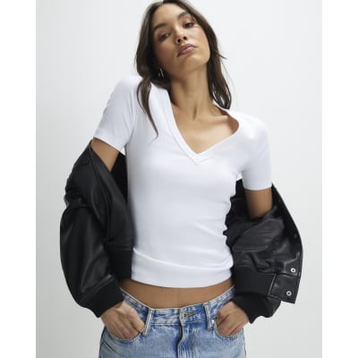 Cotton Blend V Neck T Shirt
