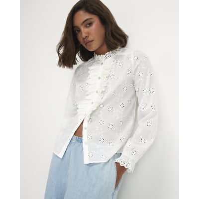 Cotton Broderie Ruffle Blouse
