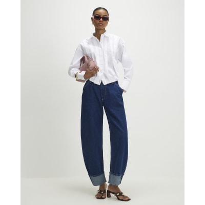 White Cotton Bubble Hem Poplin Shirt