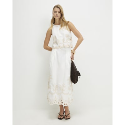Cotton Cutwork Midi Skirt